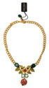 Dolce & Gabbana Gold Brass Crystal Logo Fruit Floral Statement Necklace